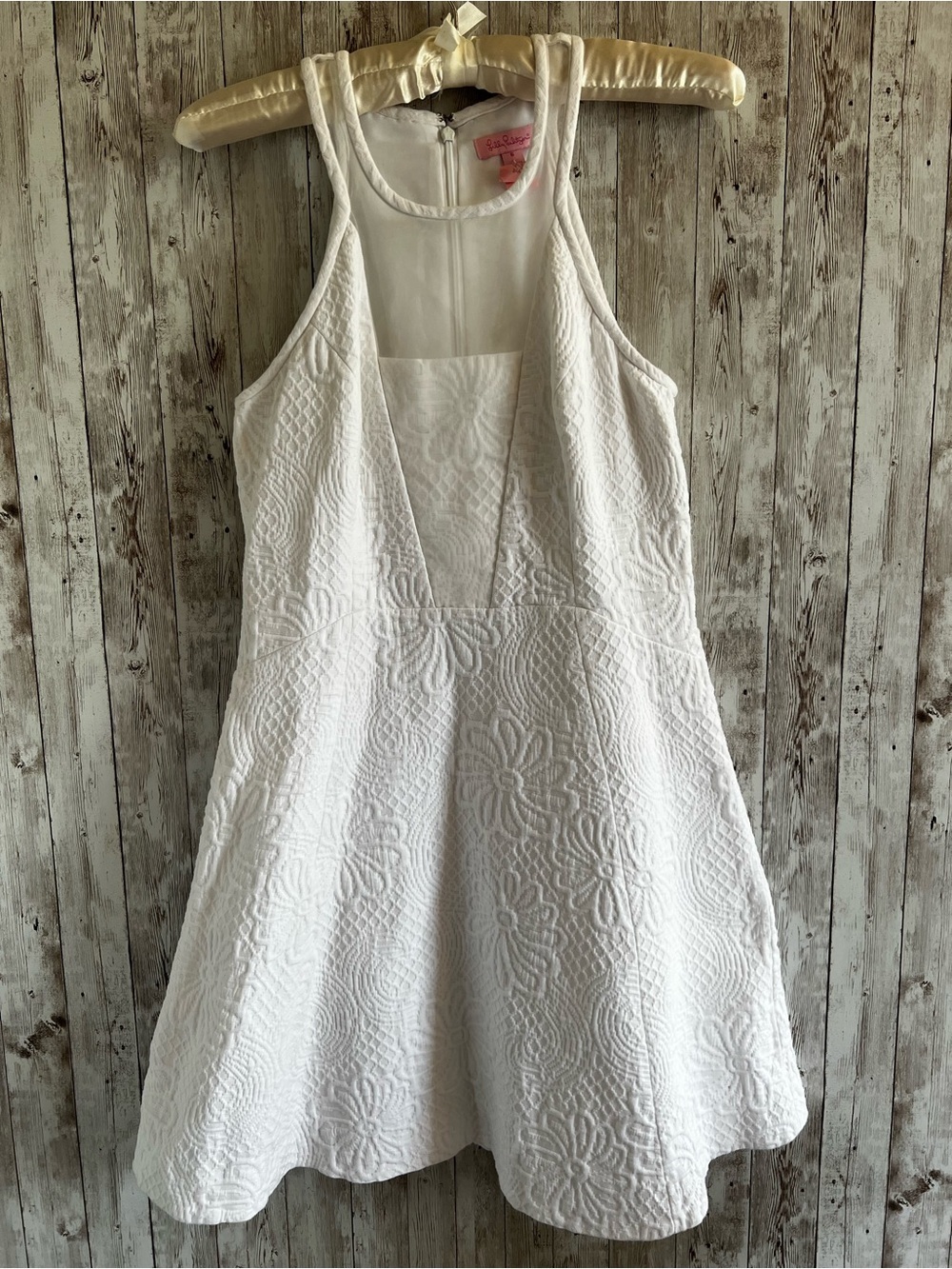 Lilly Pulitzer White Jacquard Textured Apron Neckline Mini Dress Wedding Floral